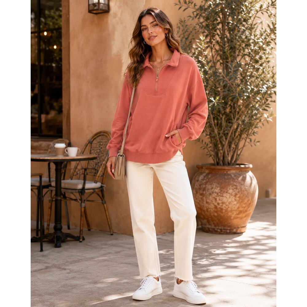 Recreation Thread Supply‎ Half Zip Pullover Women X-Large Terracotta Athleisure